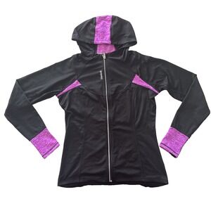 Reebok Women's Size L Black Purple Hooded Sweatshirt Full Zip Athletic